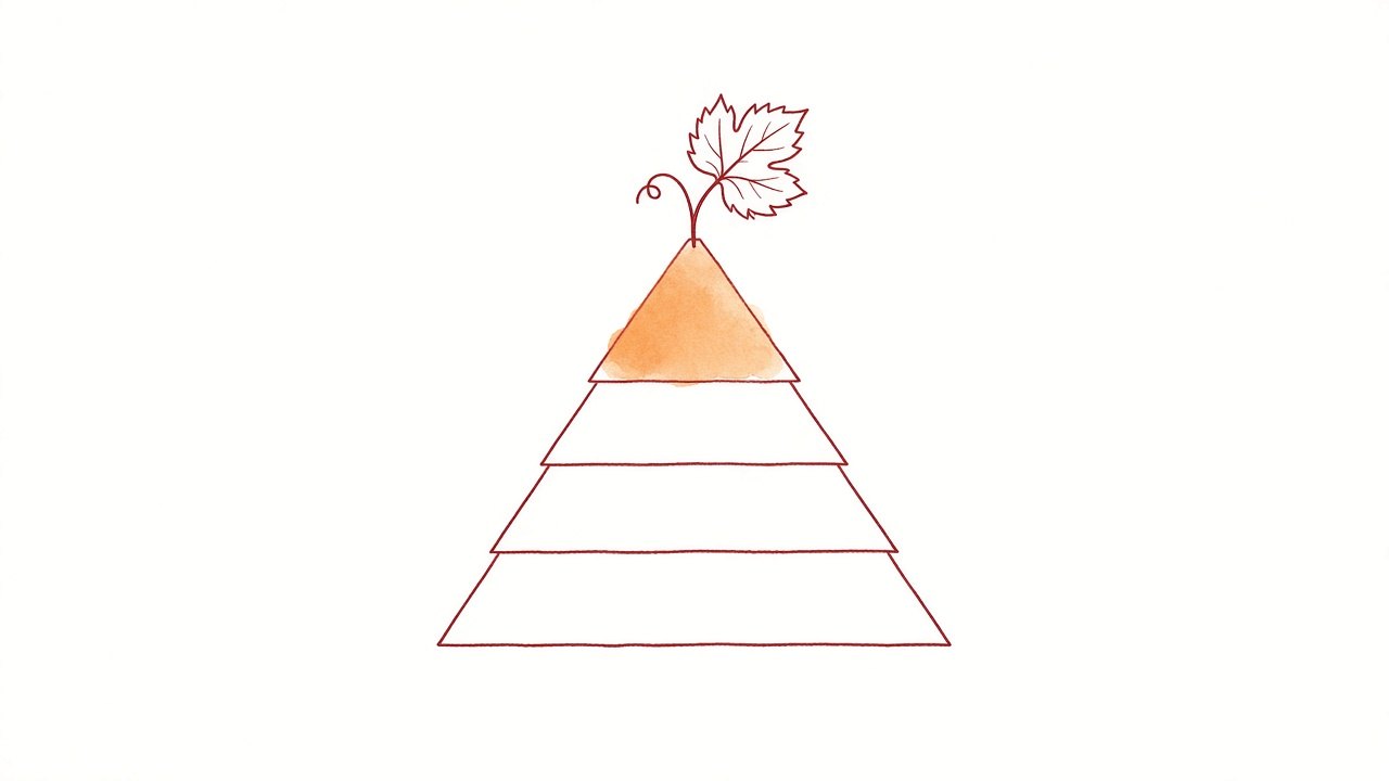 Ink sketch of a four-tier pyramid topped with a vine leaf